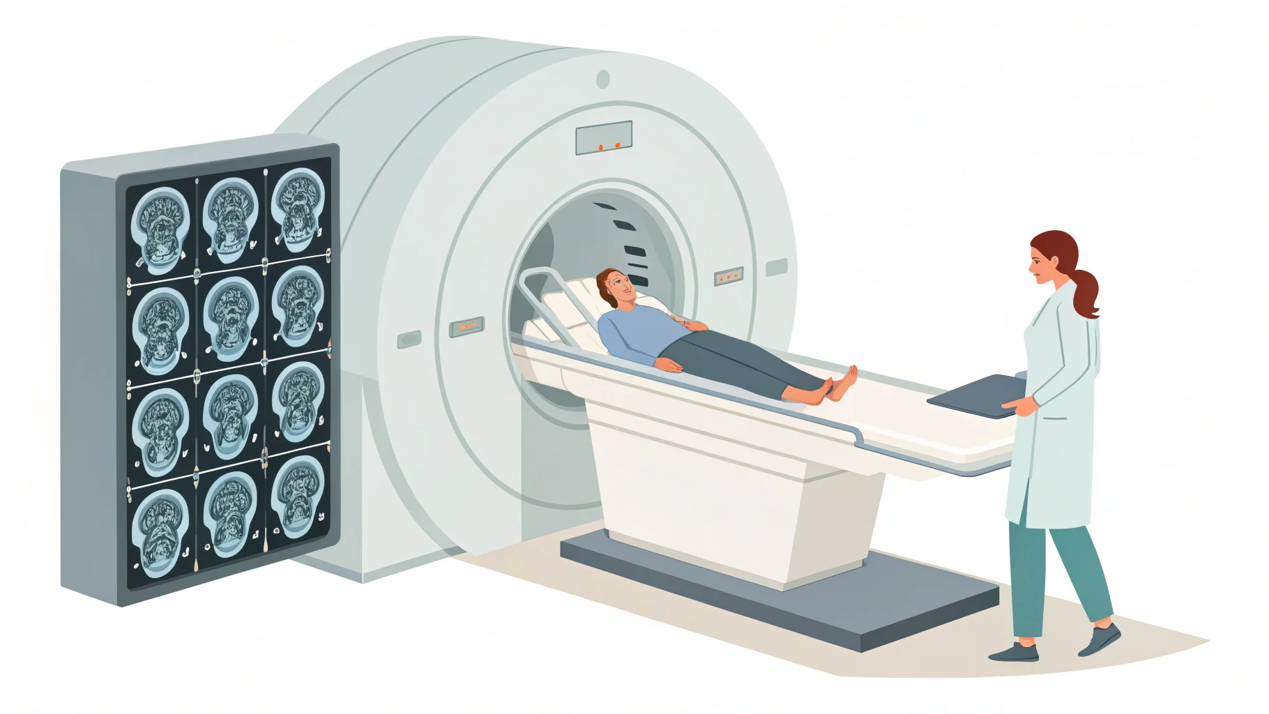 Diagram showing how a CT scanner rotates versus how an MRI magnet works