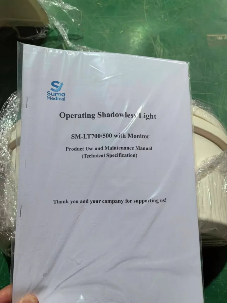 User manual for the Operating Shadowless Light SM-LT700/500 with Monitor, featuring product use and maintenance instructions.