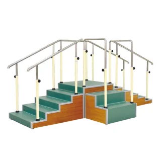 Rehabilitation training stairs featuring multiple steps, handrails, and sturdy design for physical therapy.